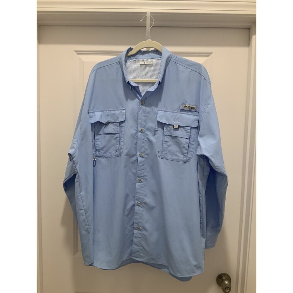 Columbia Shirt XL Bahama II Mens Long Sleeve Light Blue Buttons